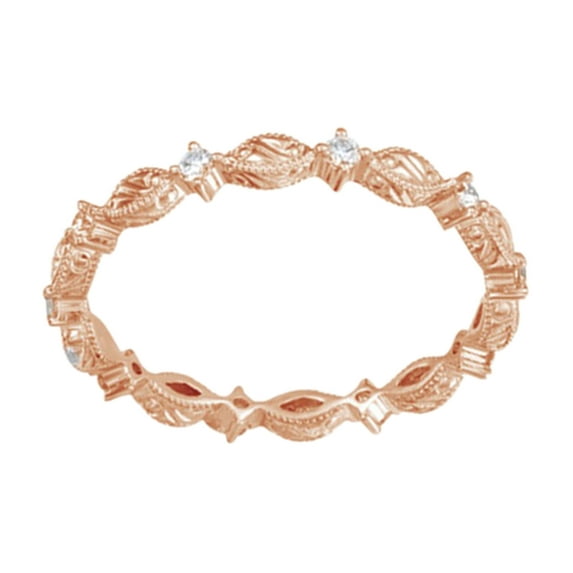 AFFY Round Cut White Natural Diamond Full Eternity Band Ring In 14K Solid Rose Gold (0.16 Ct), Size-4