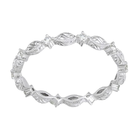 AFFY Round Cut White Natural Diamond Full Eternity Band Ring In 14K Solid White Gold (0.16 Ct), Size-8 By