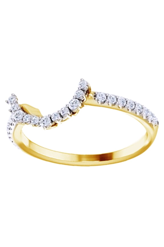 Round Cut White Natural Diamond Guard Band Ring In 14K Solid Gold (0.2 Ct), Size-7.5