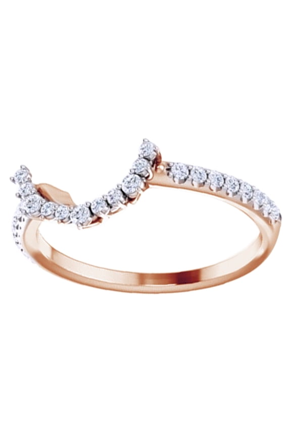 Round Cut White Natural Diamond Guard Band Ring In 14K Solid Rose Gold (0.2 Ct), Size-12.5