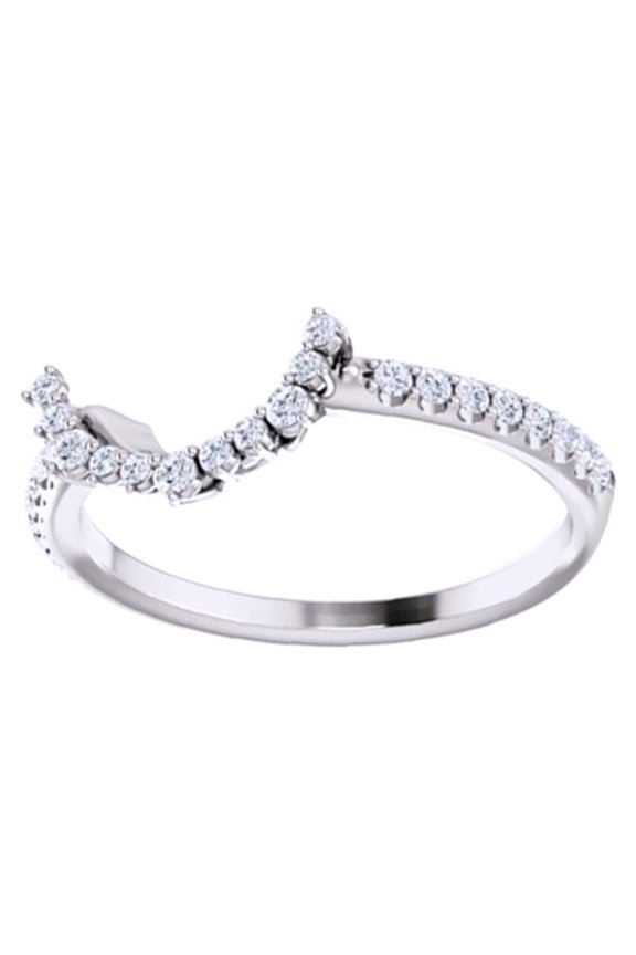 Round Cut White Natural Diamond Guard Band Ring In 14K Solid White Gold (0.2 Ct), Size-6.5