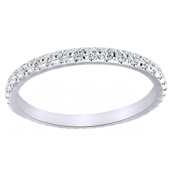 AFFY Round Cut White Natural Diamond Half Eternity Anniversary Band Ring In 14K Solid White Gold (0.62 Ct) By