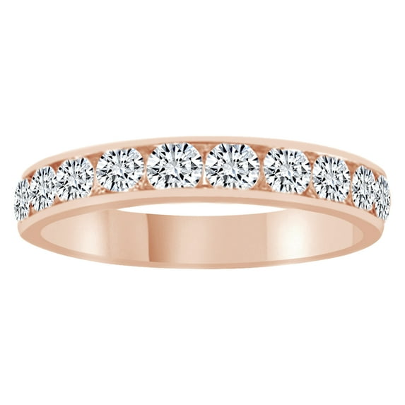 AFFY Round Cut White Natural Diamond Half Eternity Band Ring In 14K Solid Rose Gold (1 Ct)