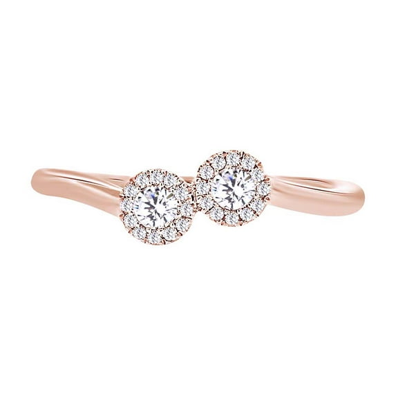 AFFY Round Cut White Natural Diamond Halo Bypass Ring In 10K Solid Rose Gold (0.23 Cttw),Ring Size: 13