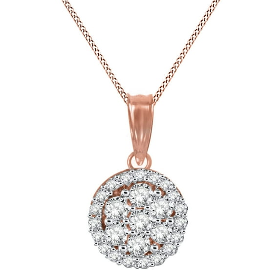 AFFY Round Cut White Natural Diamond Halo Cluster Pendant Necklace In 14k Rose Gold (0.66 Cttw)