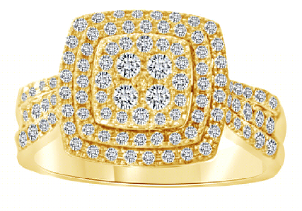 AFFY Round Cut White Natural Diamond Halo Engagement Ring In 14K Solid Yellow Gold (0.75 Ct)