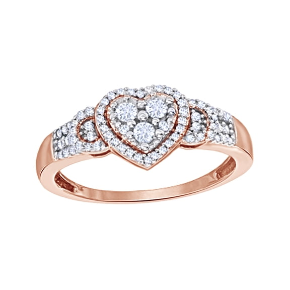 Round Cut White Natural Diamond Heart Frame Loop Sides Ring in 10k Rose Gold (0.25 Cttw)