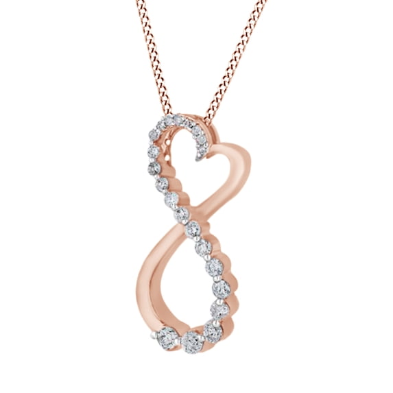 AFFY Round Cut White Natural Diamond Heart Infinity Pendant Necklace In 10K Solid Rose Gold (0.25 Ct)By