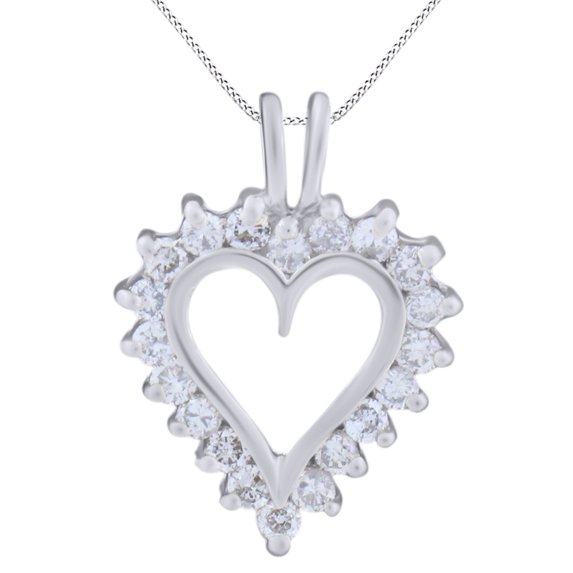 AFFY Round Cut White Natural Diamond Heart Pendant Necklace In 14k White Gold