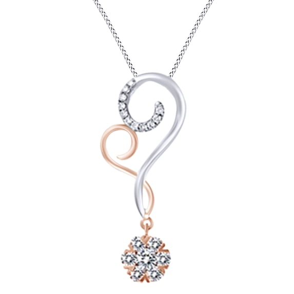 AFFY Round Cut White Natural Diamond Heart Shape Circle Pendant Necklace In 14k White Gold