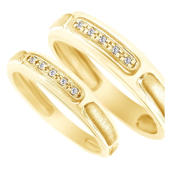 AFFY Round Cut White Natural Diamond His And Hers Wedding Band Ring Set in 14K Yellow Gold (0.07 Cttw)