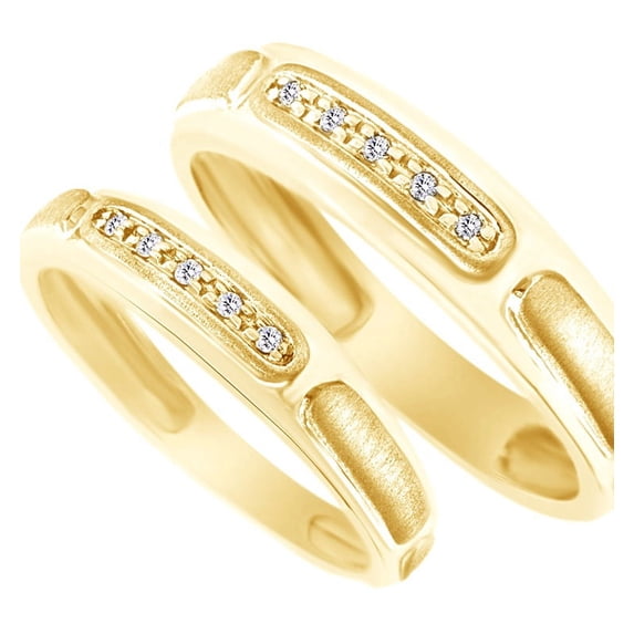 AFFY Round Cut White Natural Diamond His And Hers Wedding Band Ring Set in 14K Yellow Gold (0.07 Cttw)