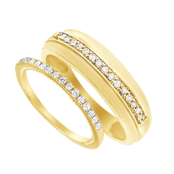 AFFY Round Cut White Natural Diamond His And Hers Wedding Band Ring Set in 14K Yellow Gold (0.38 Cttw) By