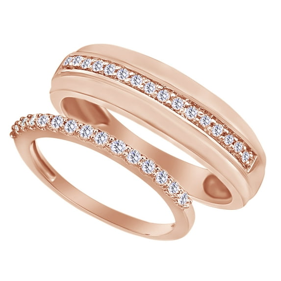 AFFY Round Cut White Natural Diamond His And Hers Wedding Band Set in 14K Rose Gold (0.2 Cttw) By
