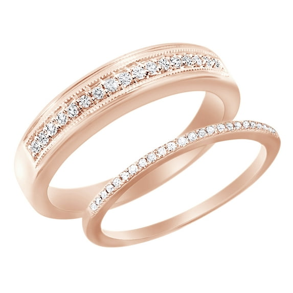 AFFY Round Cut White Natural Diamond His And Hers Wedding Band Set in 14K Rose Gold (0.25 Cttw)