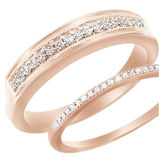 AFFY Round Cut White Natural Diamond His And Hers Wedding Band Set in 14K Rose Gold (0.25 Cttw)