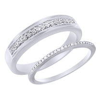 Round Cut White Natural Diamond His And Hers Wedding Band Set in 14K White Gold (0.25 Cttw)