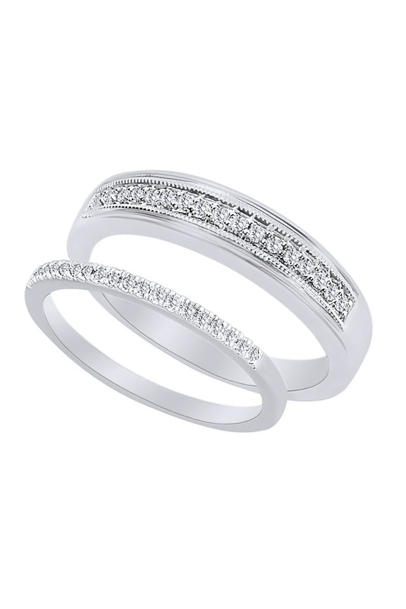 Round Cut White Natural Diamond His And Hers Wedding Band Set in 14k White Gold (0.25 Cttw)