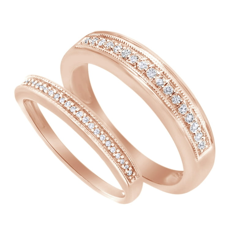 Round Cut White Natural Diamond His and Hers Wedding Band Ring Set in 14K Rose Gold Walmart
