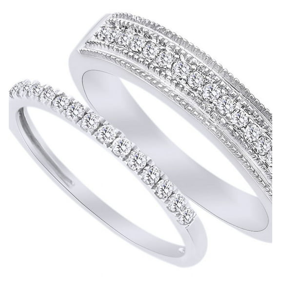 Round Cut White Natural Diamond His and Hers Wedding Band Ring Set in 14K White Gold (0.2 Cttw)