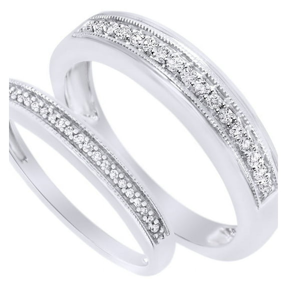 AFFY Round Cut White Natural Diamond His and Hers Wedding Band Ring Set in 14K White Gold