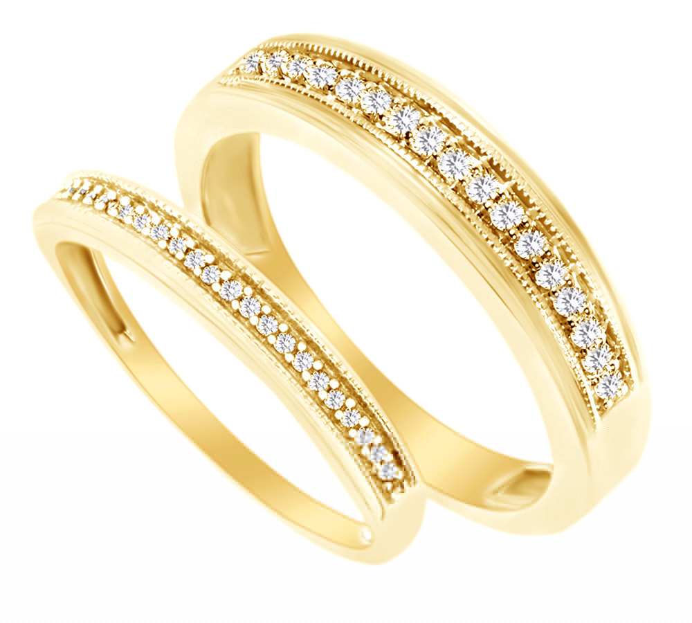 thumbnail image 1 of AFFY Round Cut White Natural Diamond His and Hers Wedding Band Ring Set in 14K Yellow Gold (0.25 Cttw) By, 1 of 1