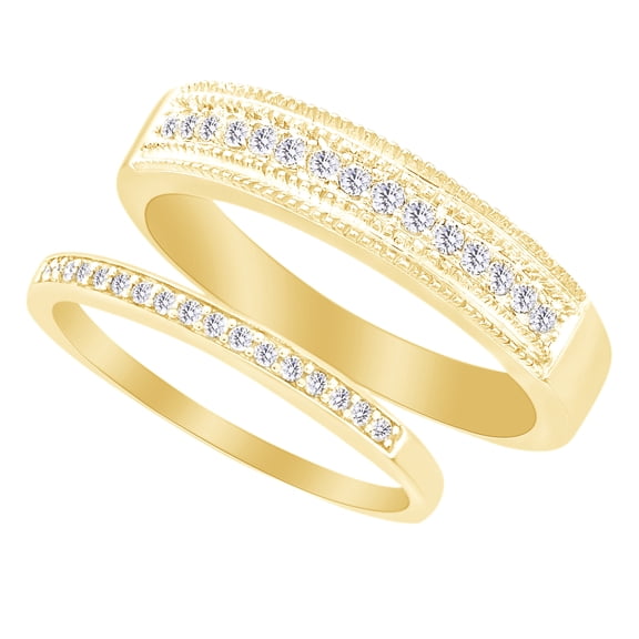AFFY Round Cut White Natural Diamond His and Hers Wedding Band Ring Set in 14K Yellow Gold (0.33 Cttw)