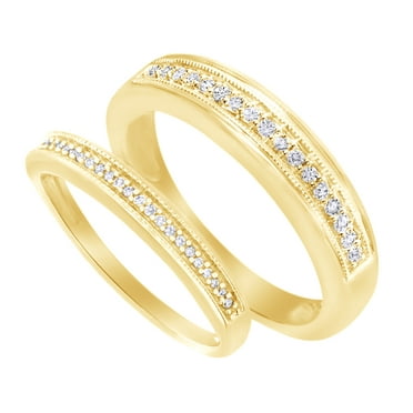 Round Cut White Natural Diamond His and Hers Wedding Band Ring Set in 14K Yellow Gold