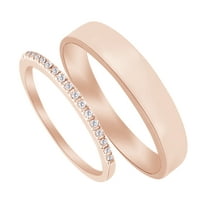 Round Cut White Natural Diamond His and Hers Wedding Band Set in 14K Rose Gold (0.1 Cttw)