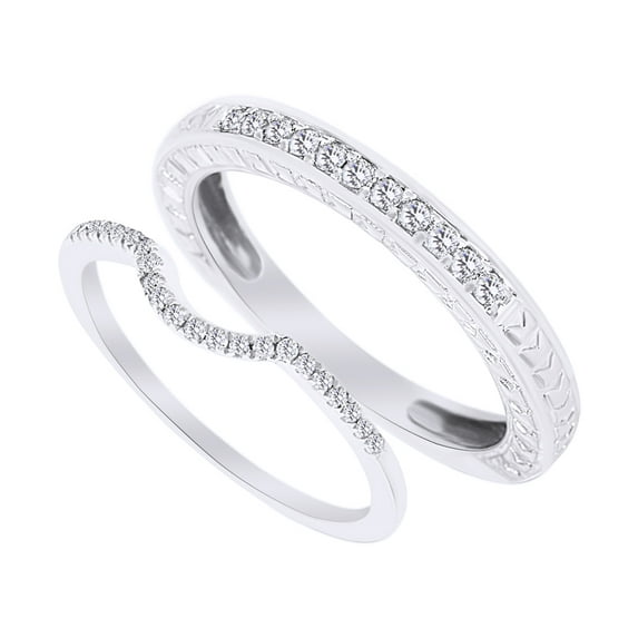 AFFY Round Cut White Natural Diamond His and Hers Wedding Band Set in 14K White Gold (0.33 Cttw) By