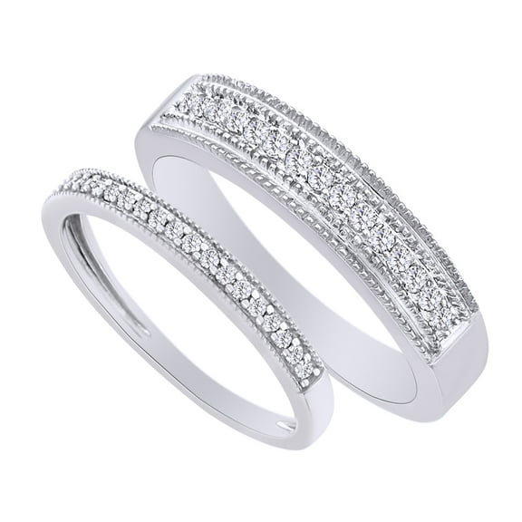 AFFY Round Cut White Natural Diamond His and Hers Wedding Band Set in 14K White Gold (0.38 Cttw)