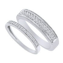 AFFY Round Cut White Natural Diamond His and Hers Wedding Band Set in 14K White Gold (0.38 Cttw)
