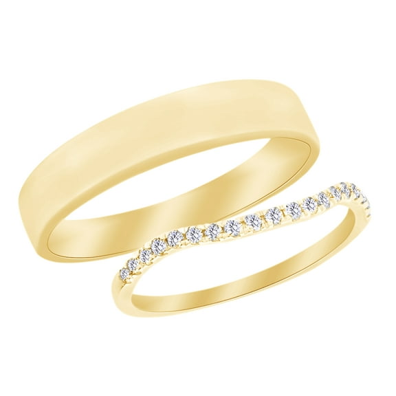 Round Cut White Natural Diamond His and Hers Wedding Band Set in 14K Yellow Gold (0.2 Cttw)