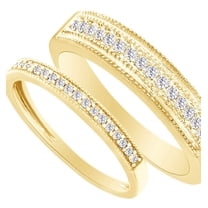 AFFY Round Cut White Natural Diamond His and Hers Wedding Band Set in 14K Yellow Gold (0.38 Cttw)