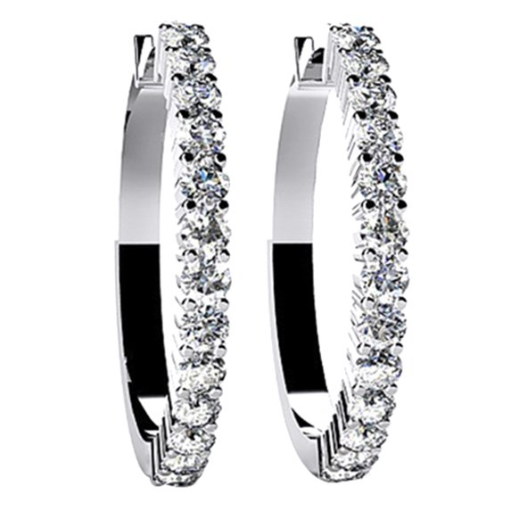 AFFY Round Cut White Natural Diamond Hoop Earrings In 14K Solid White Gold (1.07 Ct)