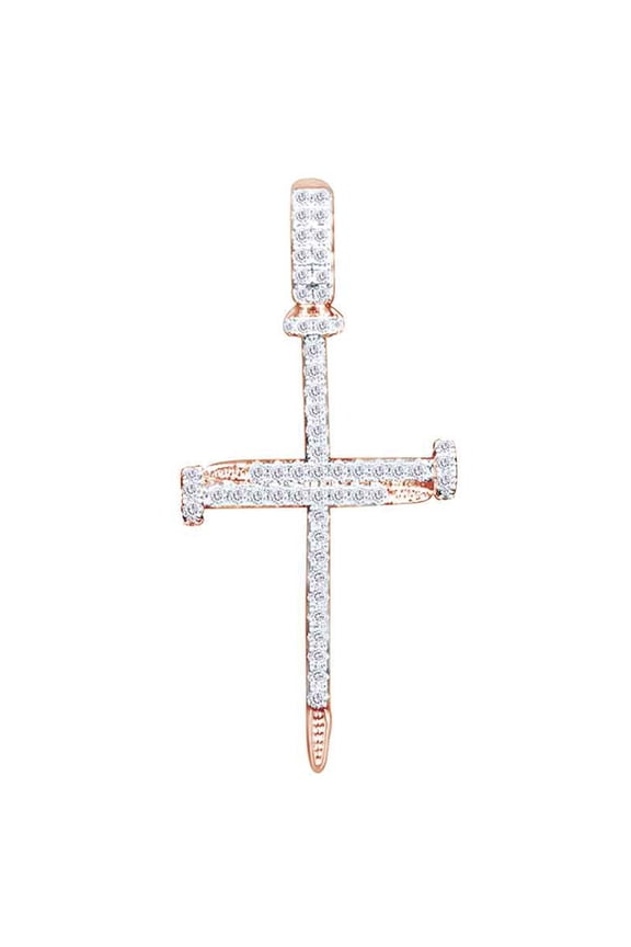 Round Cut White Natural Diamond Iced Out Hip Hop Cross Swords Pendant 14k Solid Rose Gold(0.5Ct)