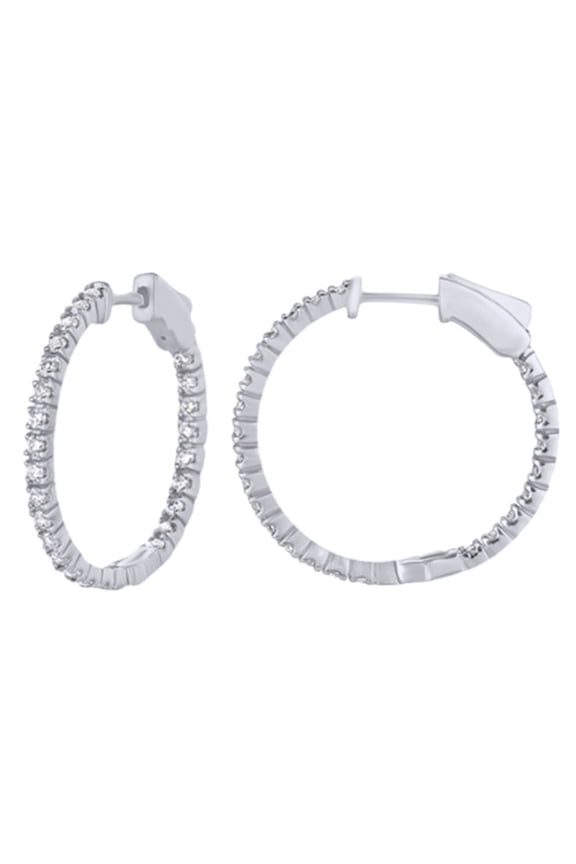 Round Cut White Natural Diamond Inside-Out Hoop Earrings In 14K Solid White Gold (1.02 Ct)
