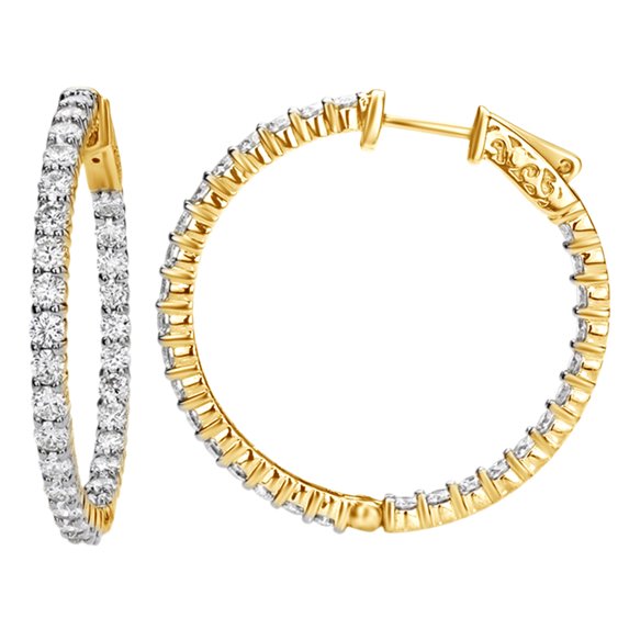 AFFY Round Cut White Natural Diamond Inside-Out Hoop Earrings In 14K Solid Yellow Gold By