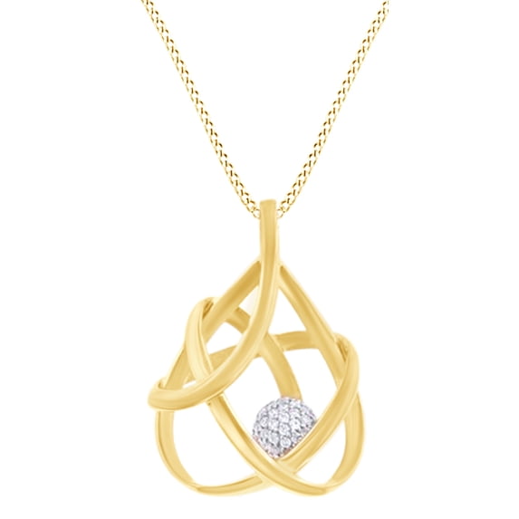 AFFY Round Cut White Natural Diamond Intrelocking Pendant Necklace In 14k Yellow Gold