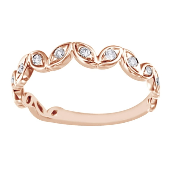 Round Cut White Natural Diamond Leaf Anniversary Band Ring In 14k Solid Rose Gold (0.2 Ct),Ring Size-4