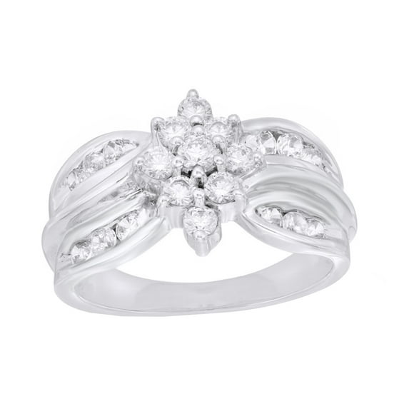 AFFY Round Cut White Natural Diamond Marquise Cluster Ring in 10K White Gold (1 cttw)