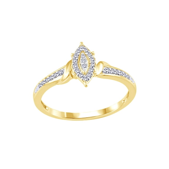 AFFY Round Cut White Natural Diamond Marquise Frame Ring in 10k Yellow Gold By