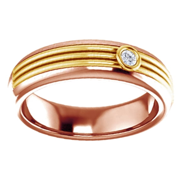 Round Cut White Natural Diamond Men's Band Ring In 14K Solid Rose Gold (0.06 Ct), Size-13.5