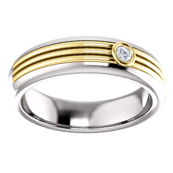 AFFY Round Cut White Natural Diamond Men's Band Ring In 14K Solid White Gold (0.06 Ct), Size-7.5