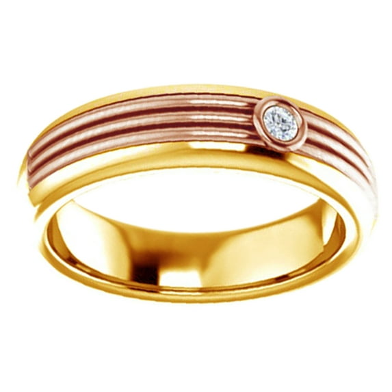 AFFY Round Cut White Natural Diamond Men's Band Ring In 14K Solid Yellow Gold (0.06 Ct), Size-5.5