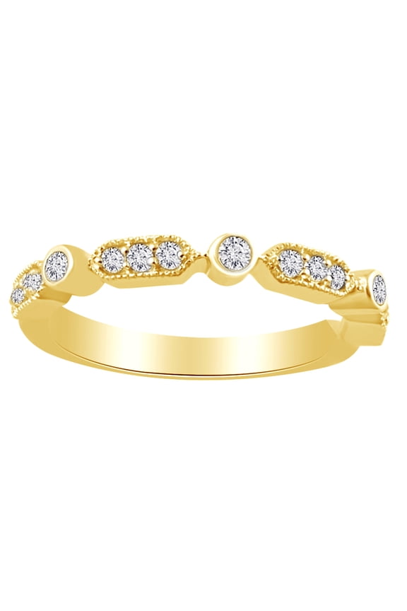 Round Cut White Natural Diamond Milgrain Band Ring In 14K Solid Yellow Gold (0.2 Ct)