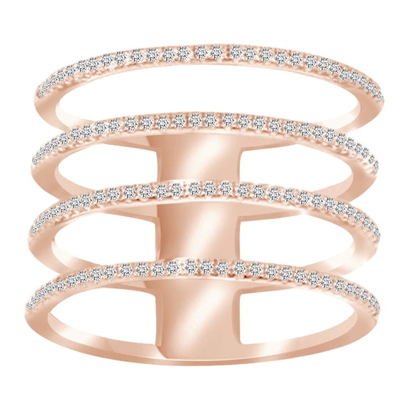 AFFY Round Cut White Natural Diamond Multi Row Fashion Ring In 14K Solid Rose Gold