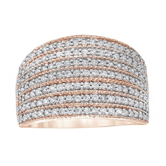 AFFY Round Cut White Natural Diamond Multi Row Ring in 10K Rose Gold (1 cttw)