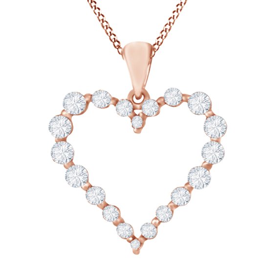 AFFY Round Cut White Natural Diamond Open Heart Pendant Necklace In 14k Rose Gold