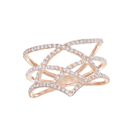 Round Cut White Natural Diamond Open Lattice Ring in 10k Rose Gold (0.5 Cttw)